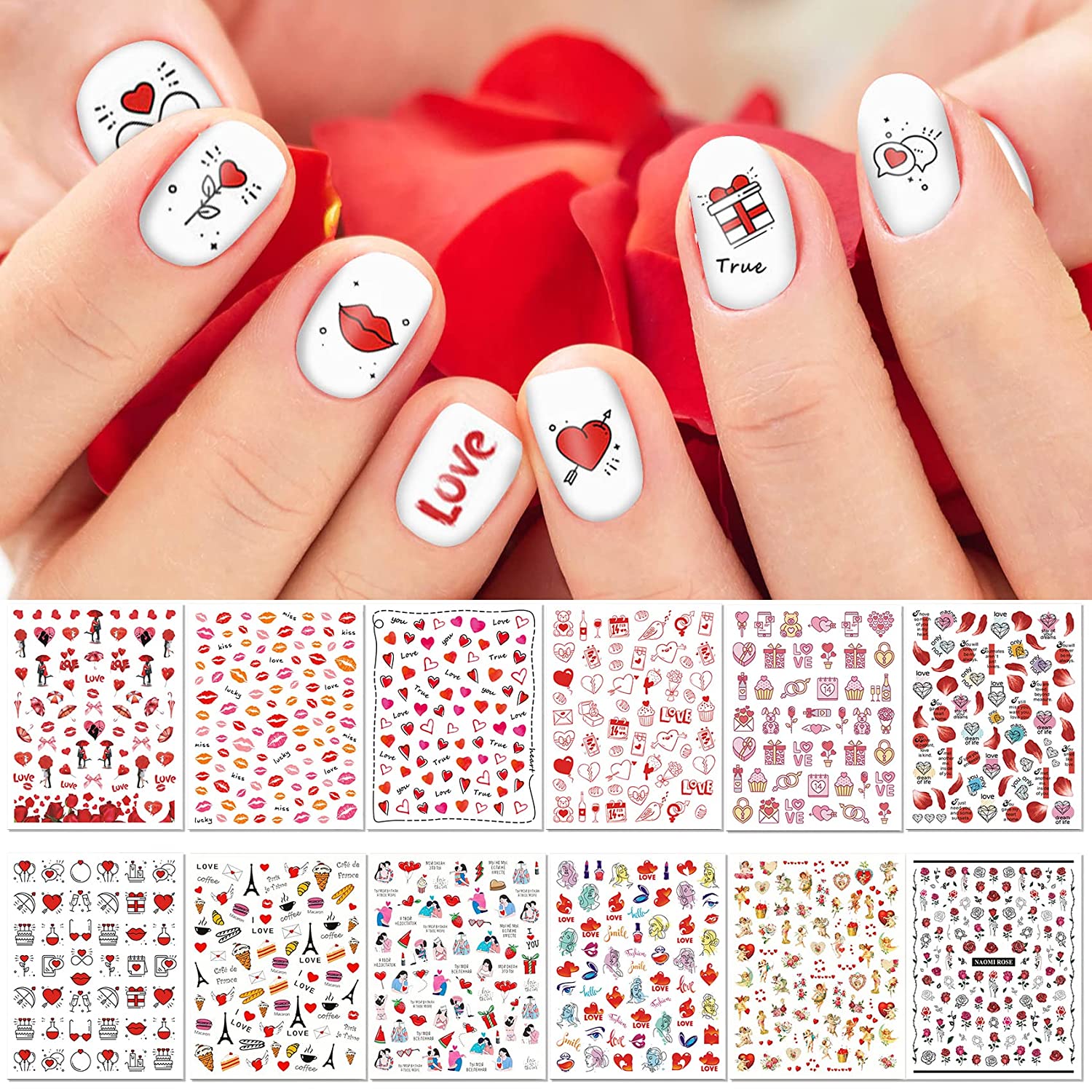 TailaiMei Summer Nail Decals Stickers, 1500+ Pcs Self-Adhesive Tips DIY Nail Art Design Stencil (12 Large Sheets)