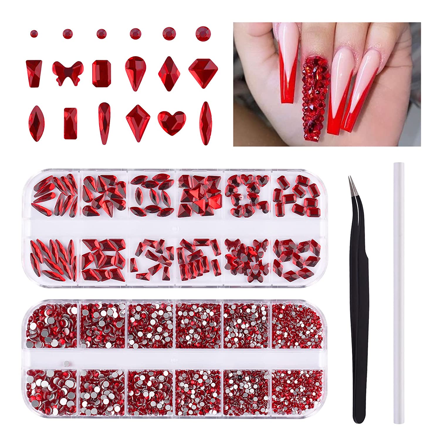 3120 Pcs Green Nail Art Rhinestone Gems Kit EBANKU Nail Art Crystal Flat Back Nail Diamond Jewels with Tweezers and Drill Pen