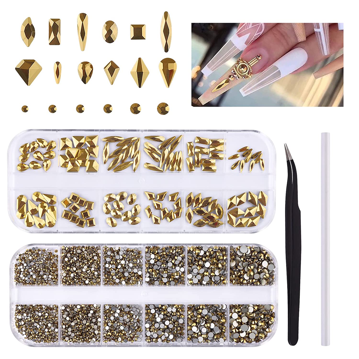 3120 Pcs Green Nail Art Rhinestone Gems Kit EBANKU Nail Art Crystal Flat Back Nail Diamond Jewels with Tweezers and Drill Pen