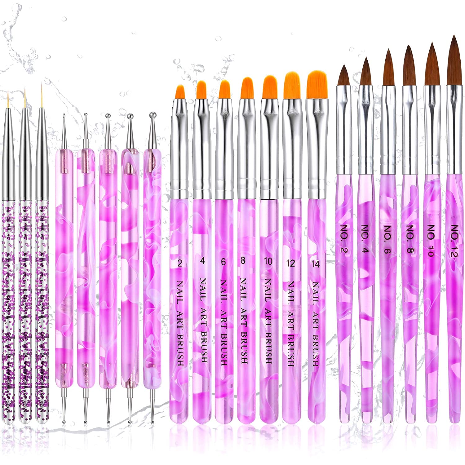 21 Pieces Acrylic Nail Art Brush Set UV Gel Nail Brush Nail Painting Brush Pen Nail Art Dotting Pen Nail Art Tip Builder Brushes Nail Art Liner Brush for Nail Salon Home DIY Nail Favor (Transparent)