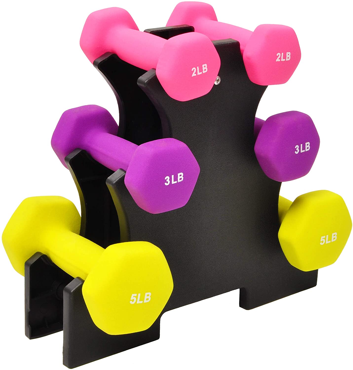 BalanceFrom Neoprene Dumbbell Hand Weights, Anti-Slip, Anti-roll, Hex Shape Colorful, Pair or Set with Stand