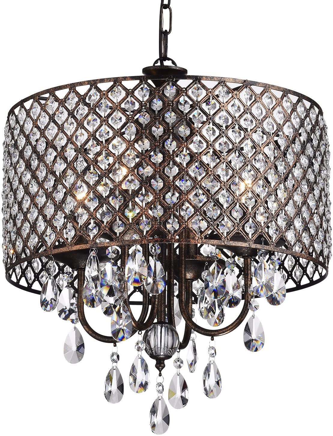 EDVIVI Marya Drum Crystal Chandelier, 4 Lights Glam Lighting Fixture with Chrome Finish, Adjustable Ceiling Light with Round Crystal Drum Shade, Dining Room Light for Living Room, Bedroom, Kitchen