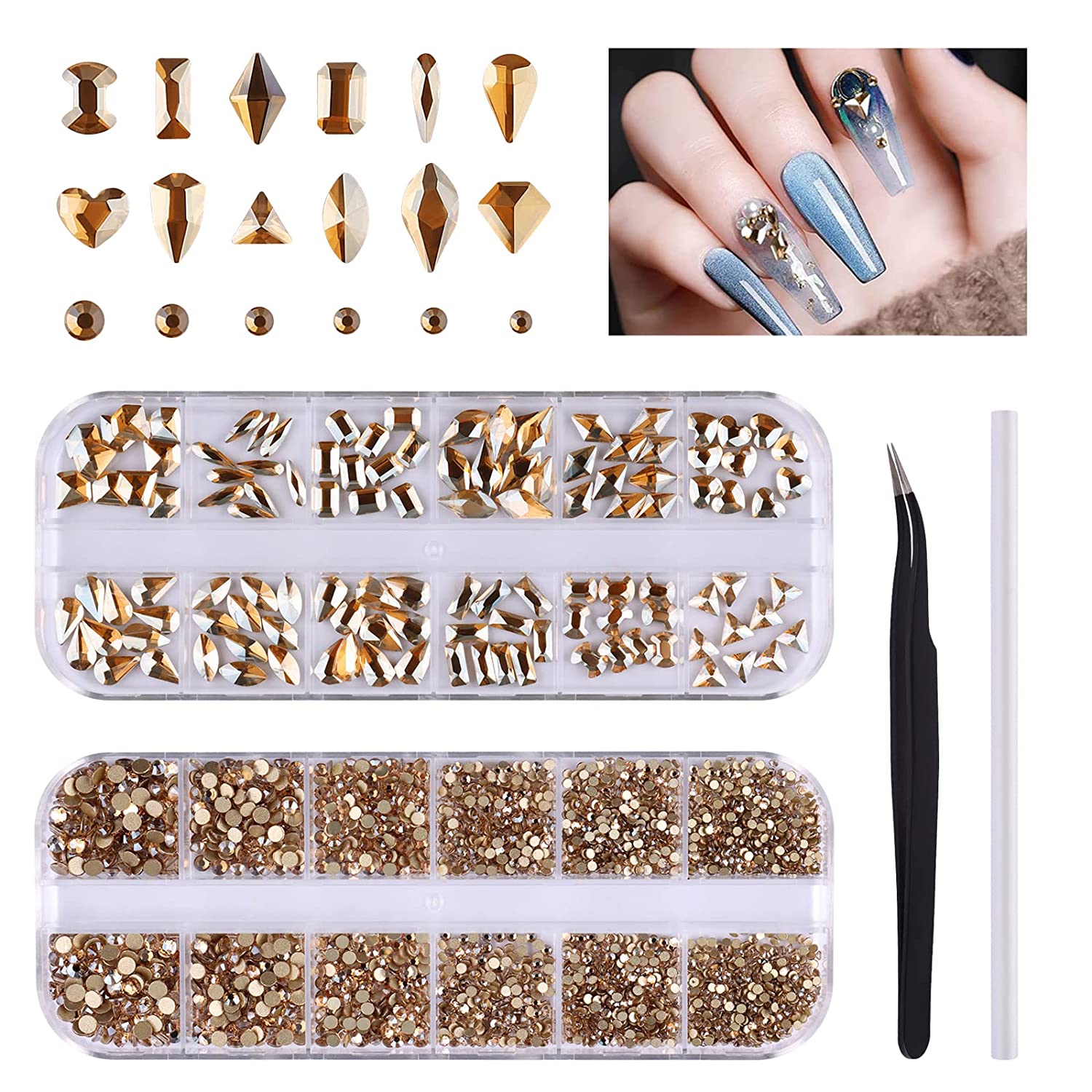 3120 Pcs Green Nail Art Rhinestone Gems Kit EBANKU Nail Art Crystal Flat Back Nail Diamond Jewels with Tweezers and Drill Pen