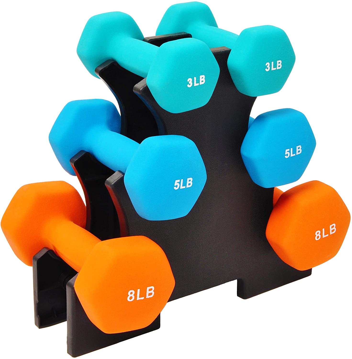 BalanceFrom Neoprene Dumbbell Hand Weights, Anti-Slip, Anti-roll, Hex Shape Colorful, Pair or Set with Stand