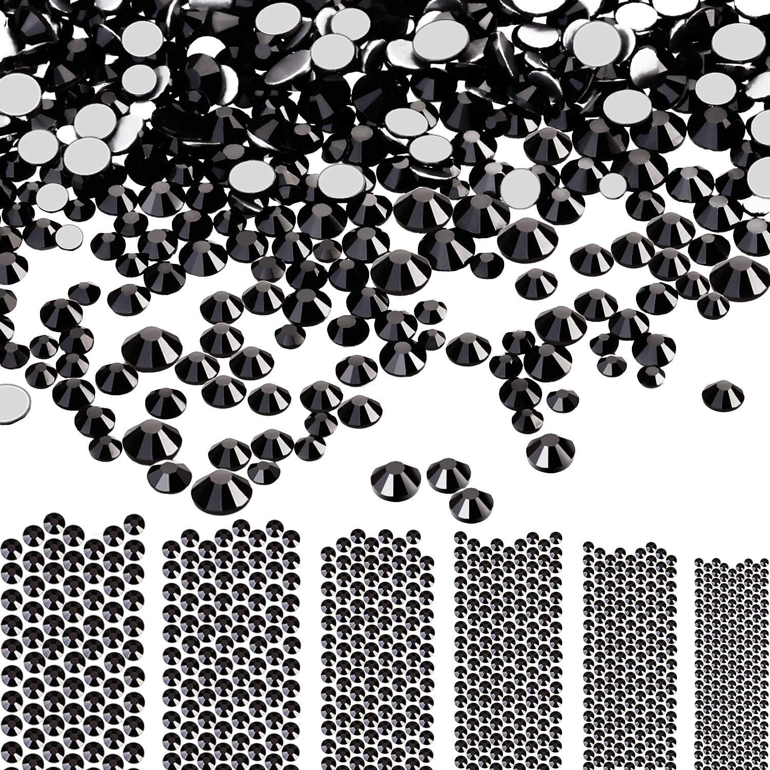 Bememo 3456 Pieces Nail Crystals AB Nail Art Rhinestones Round Beads Flatback Glass Charms Gems Stones, 6 Sizes for Nails Decoration Makeup Clothes Shoes (Iridescent)