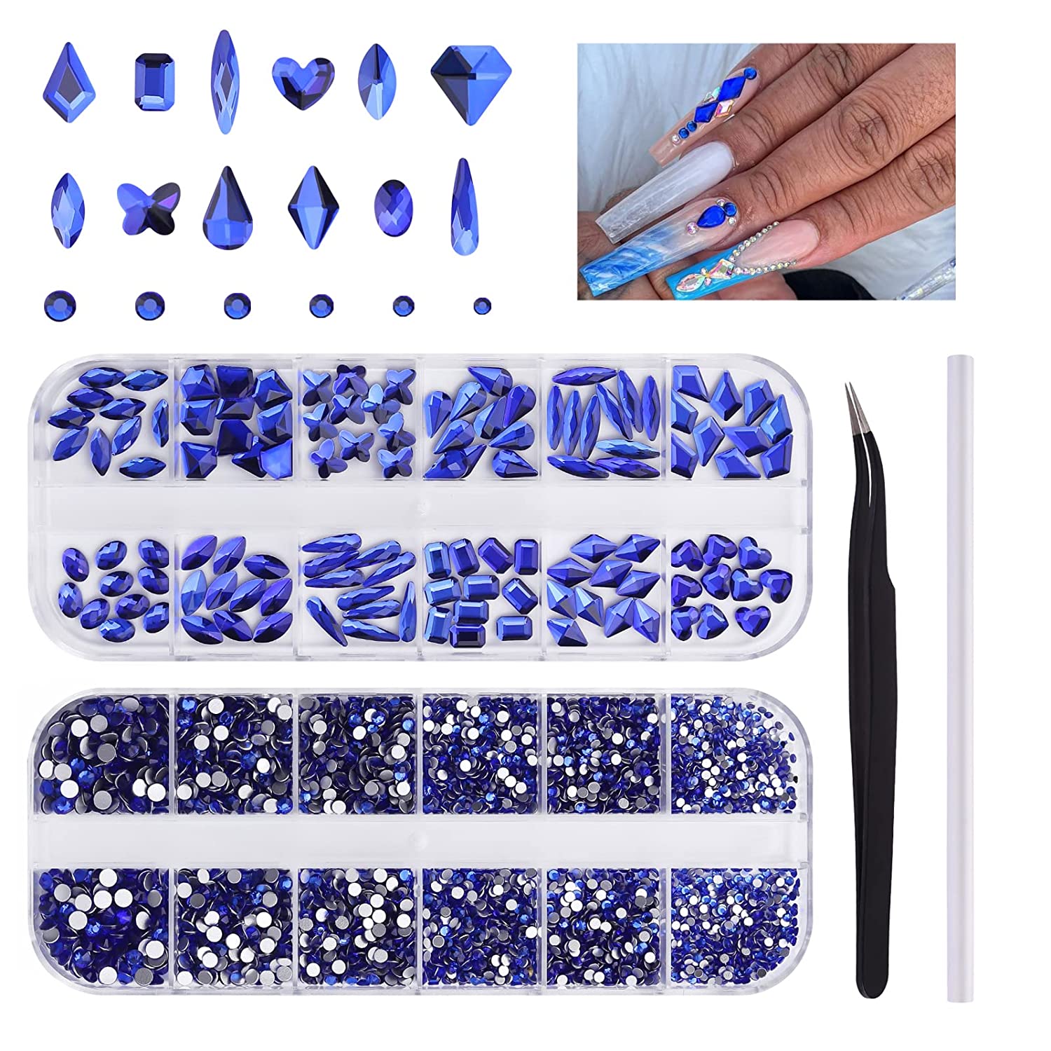 3120 Pcs Green Nail Art Rhinestone Gems Kit EBANKU Nail Art Crystal Flat Back Nail Diamond Jewels with Tweezers and Drill Pen