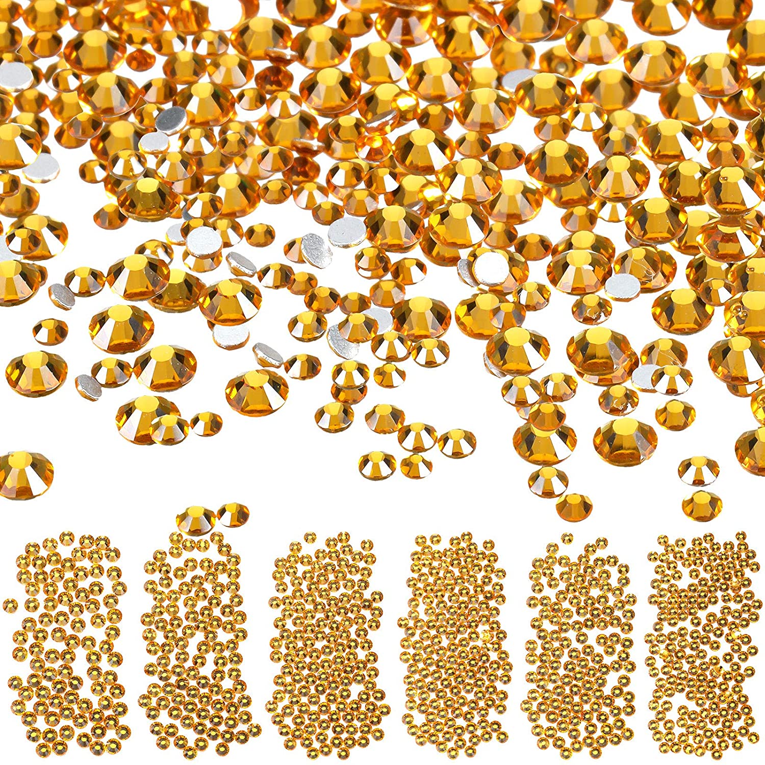 Bememo 3456 Pieces Nail Crystals AB Nail Art Rhinestones Round Beads Flatback Glass Charms Gems Stones, 6 Sizes for Nails Decoration Makeup Clothes Shoes (Iridescent)