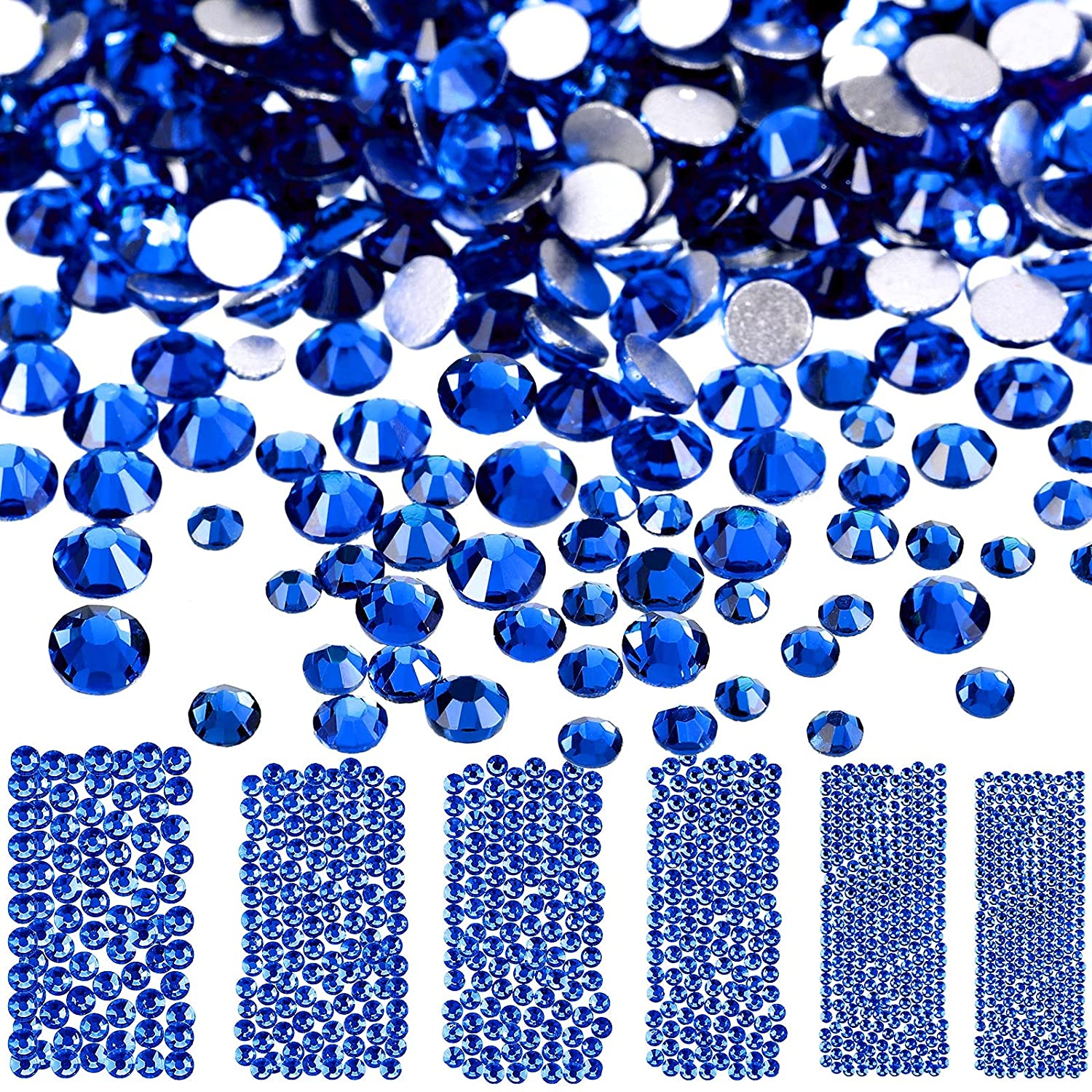 Bememo 3456 Pieces Nail Crystals AB Nail Art Rhinestones Round Beads Flatback Glass Charms Gems Stones, 6 Sizes for Nails Decoration Makeup Clothes Shoes (Iridescent)