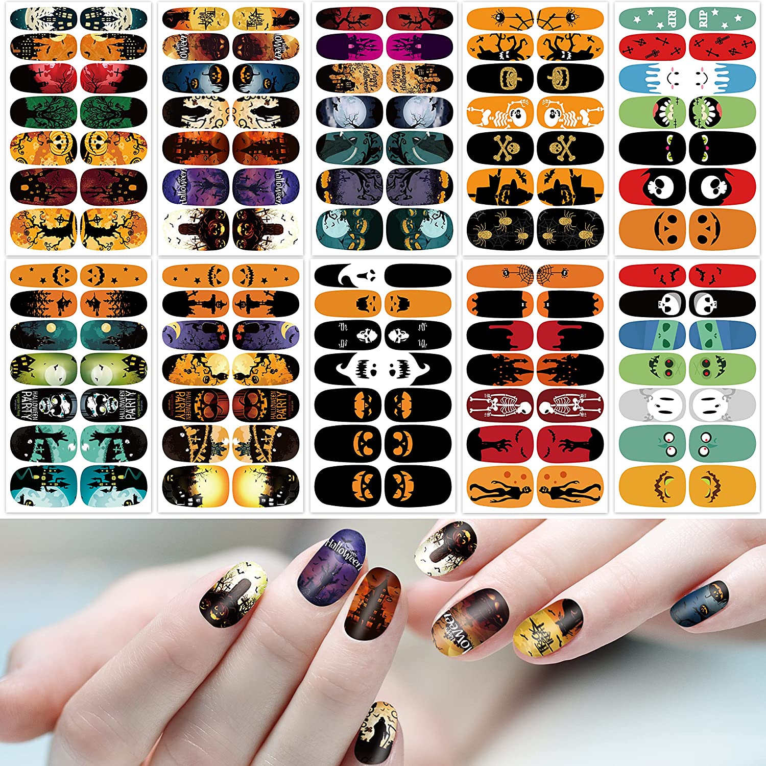 TailaiMei Summer Nail Decals Stickers, 1500+ Pcs Self-Adhesive Tips DIY Nail Art Design Stencil (12 Large Sheets)