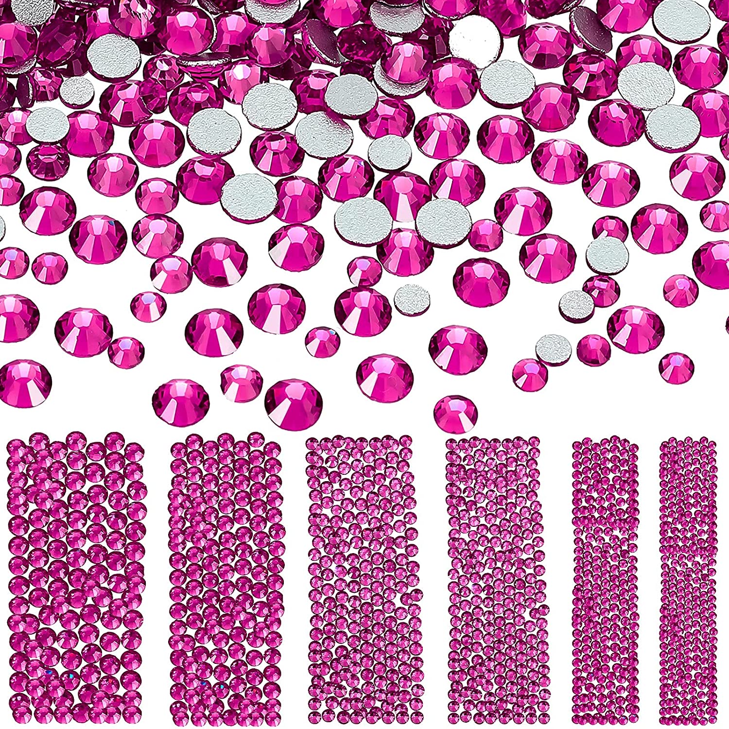 Bememo 3456 Pieces Nail Crystals AB Nail Art Rhinestones Round Beads Flatback Glass Charms Gems Stones, 6 Sizes for Nails Decoration Makeup Clothes Shoes (Iridescent)