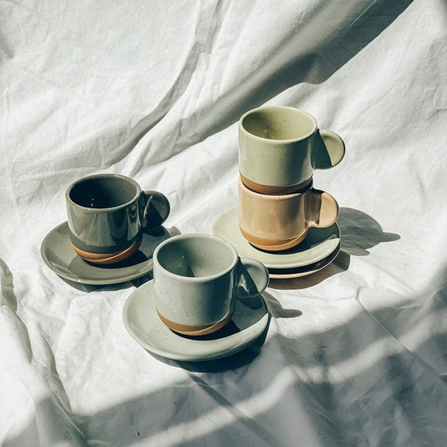 Espresso Cups with Saucers Set of 4 - 3oz - Assorted Neutrals