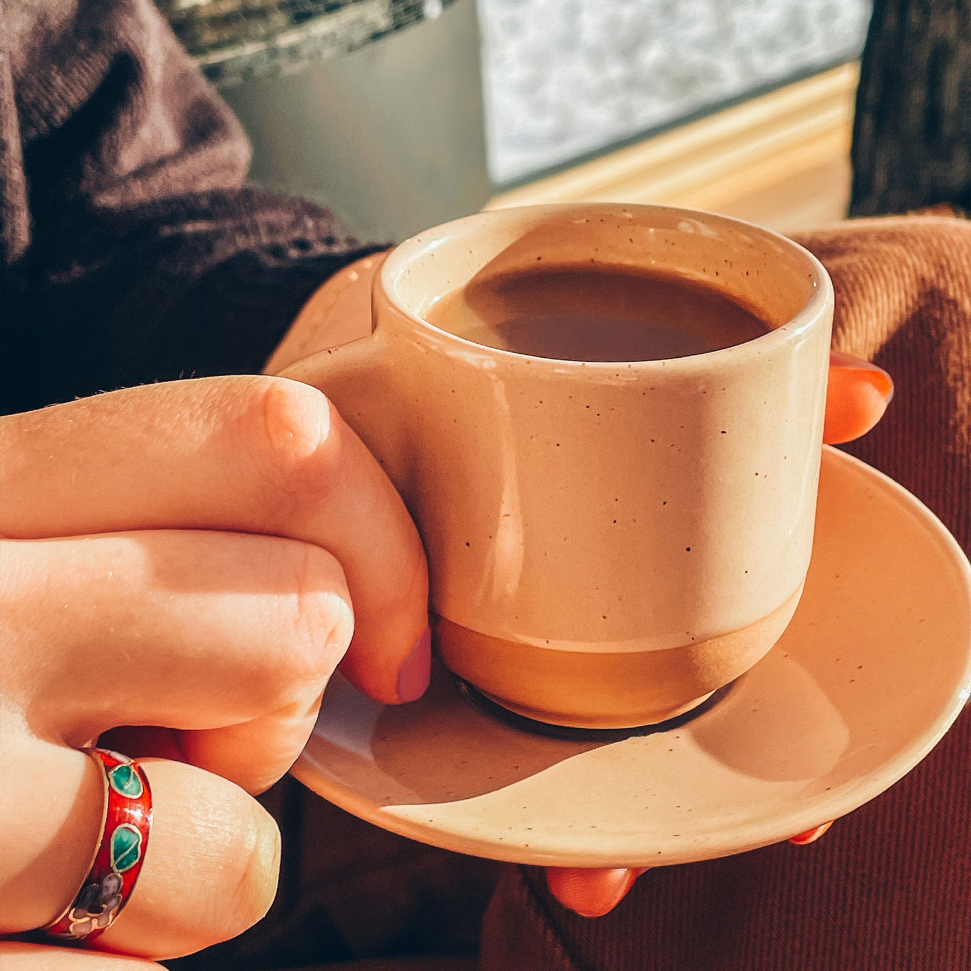 Espresso Cups with Saucers Set of 4 - 3oz - Assorted Neutrals