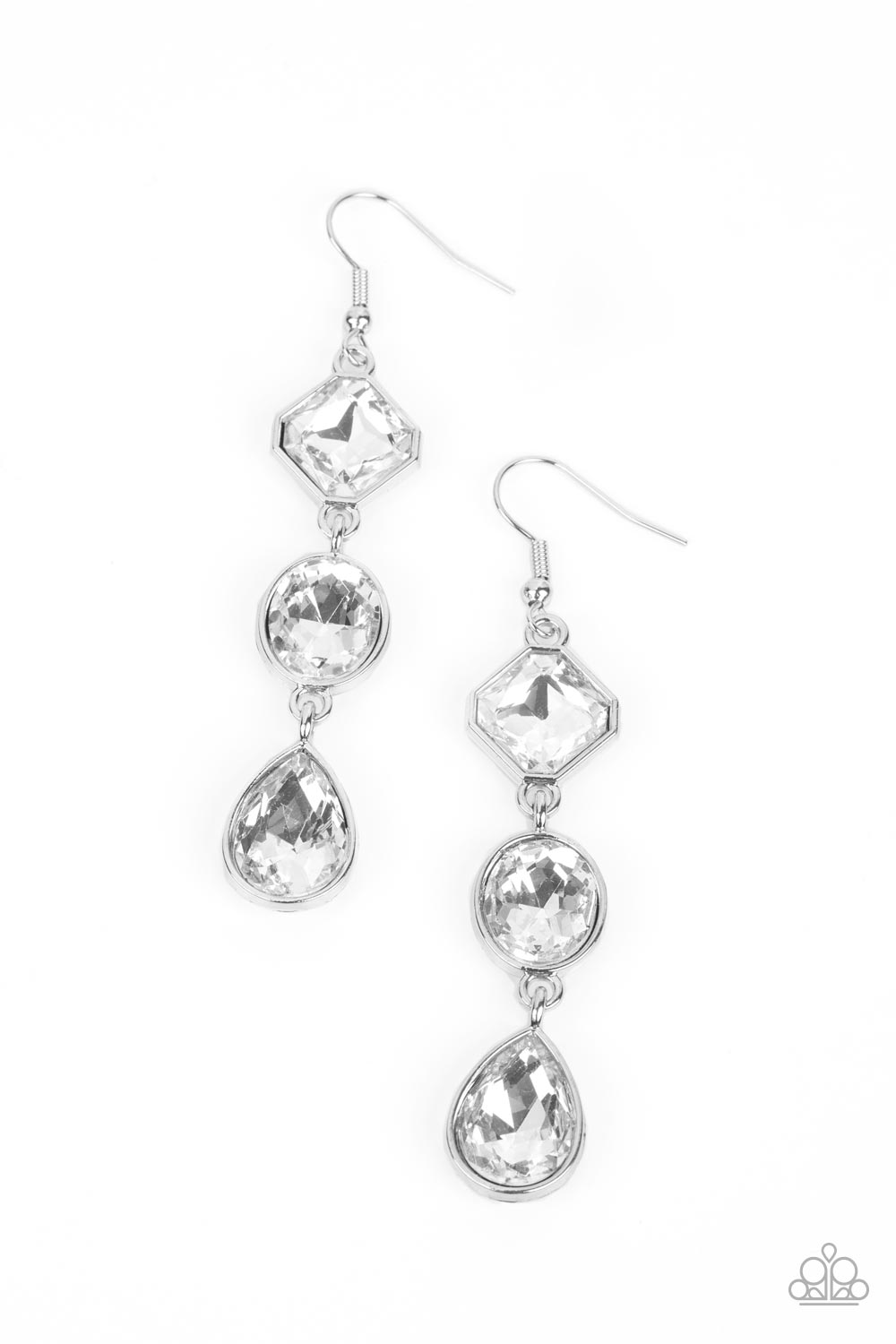 Reflective Rhinestone Earrings-White and Silver
