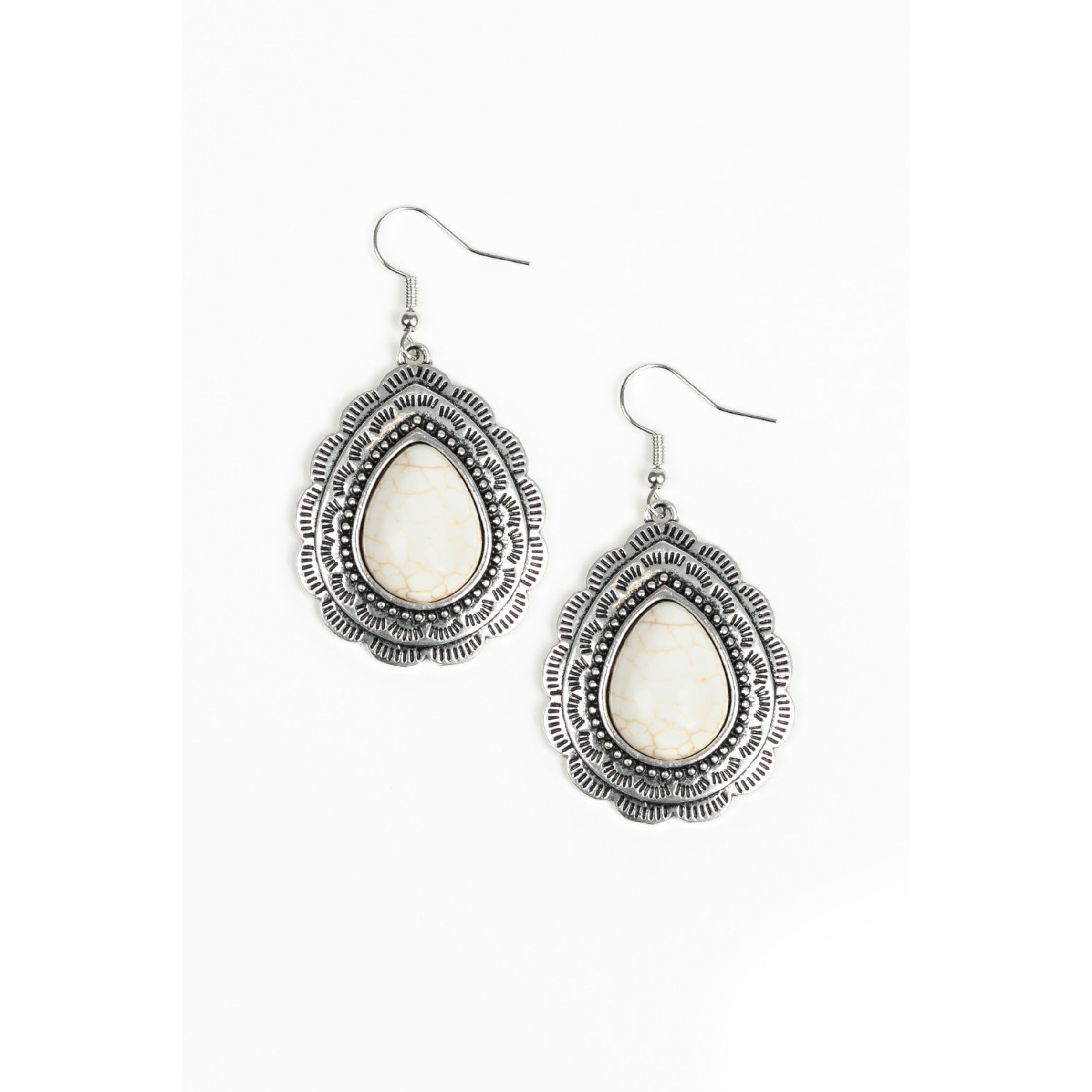 Cream and Silver Drop Earrings