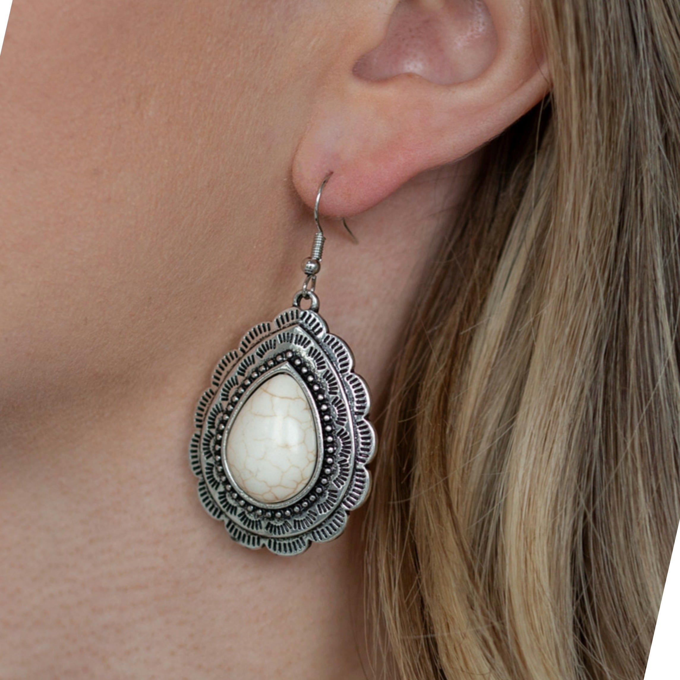 Cream and Silver Drop Earrings