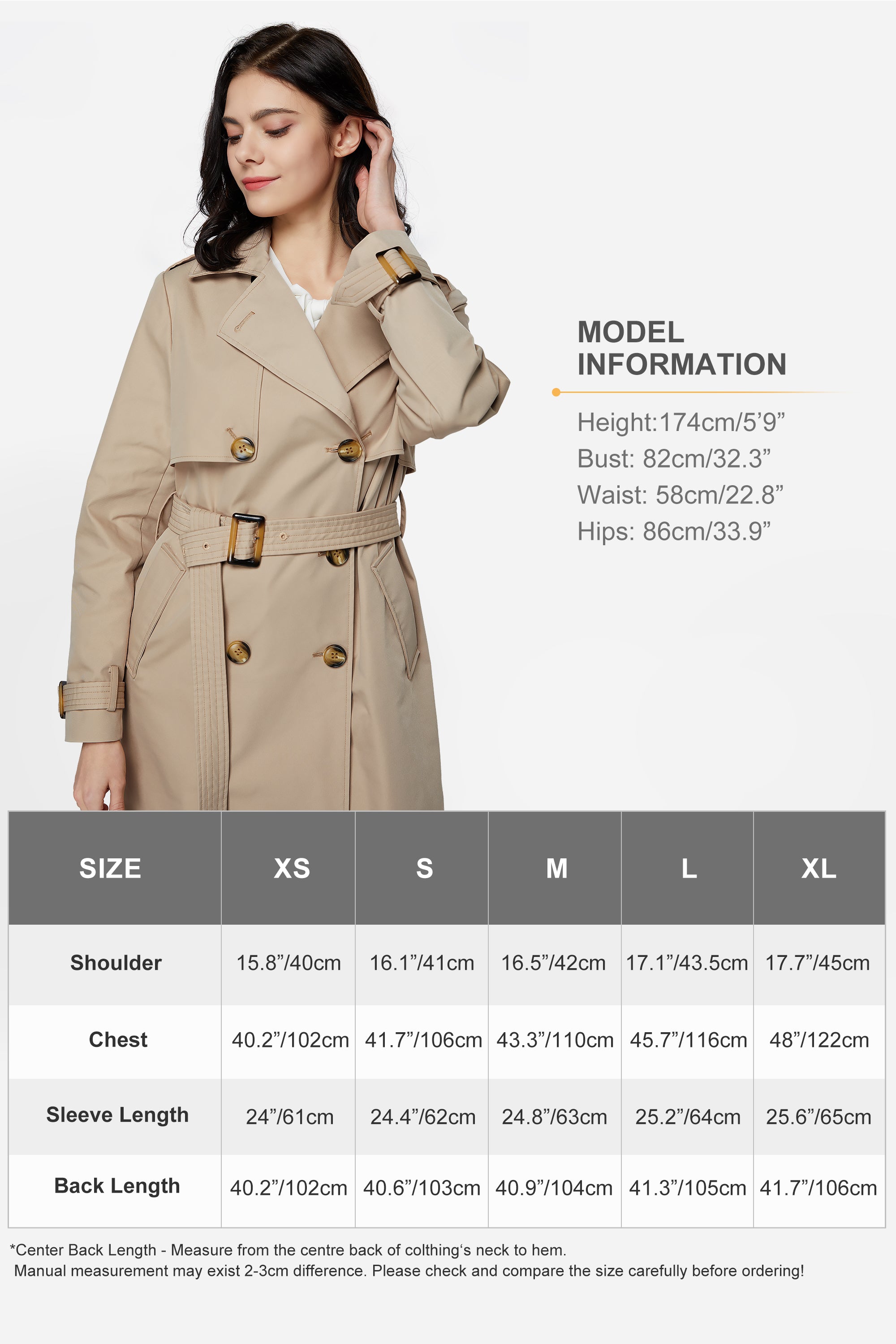 Orolay Women's 3/4 Length Belted Double-Breasted Trench Coat