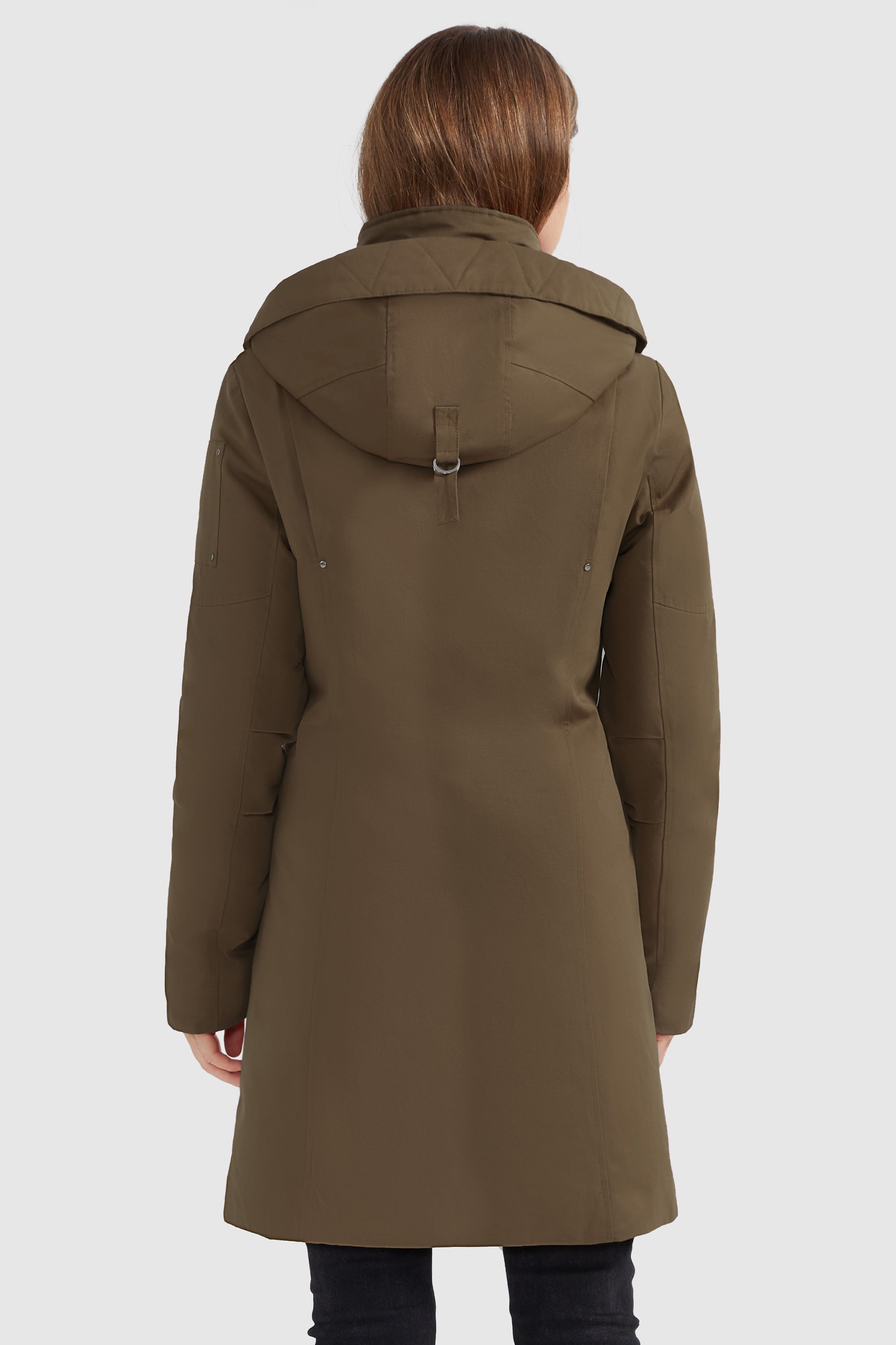 Mid-length Hooded Down Coat with Stand Collar