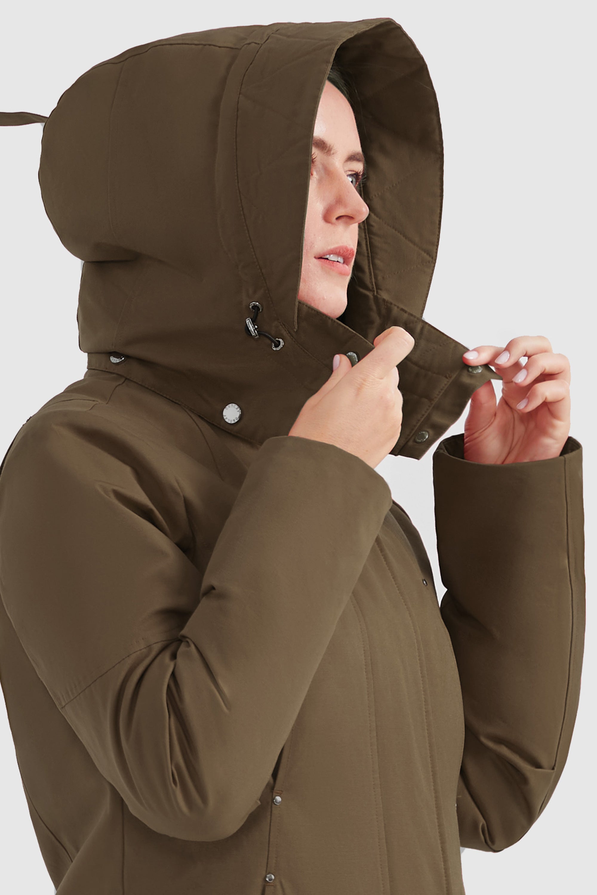 Mid-length Hooded Down Coat with Stand Collar