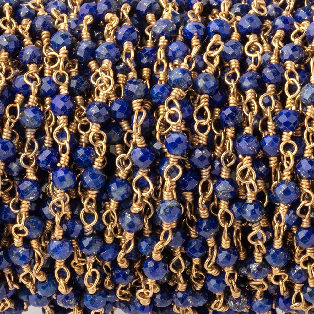  3mm Lapis Lazuli micro-faceted rondelle Gold plated Chain 