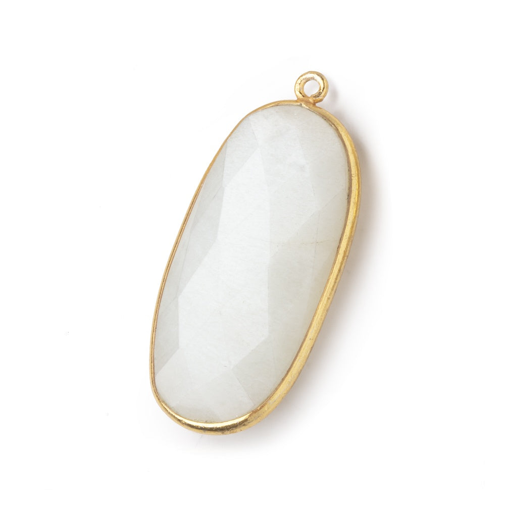 34x16mm Vermeil Bezeled White Moonstone faceted Oval Pendant 1 piece 