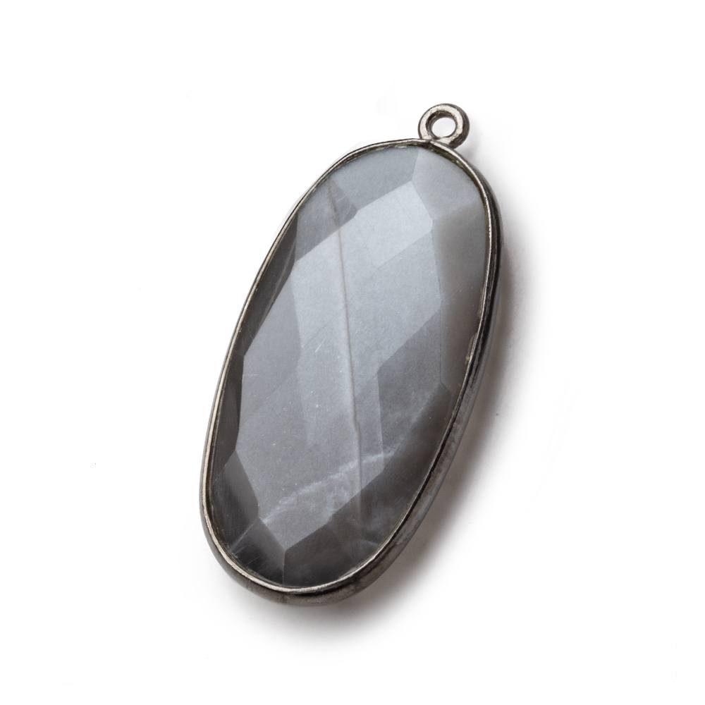  34x16mm Black Gold .925 Bezel Platinum Grey Moonstone faceted Oval Pendant 1 piece 