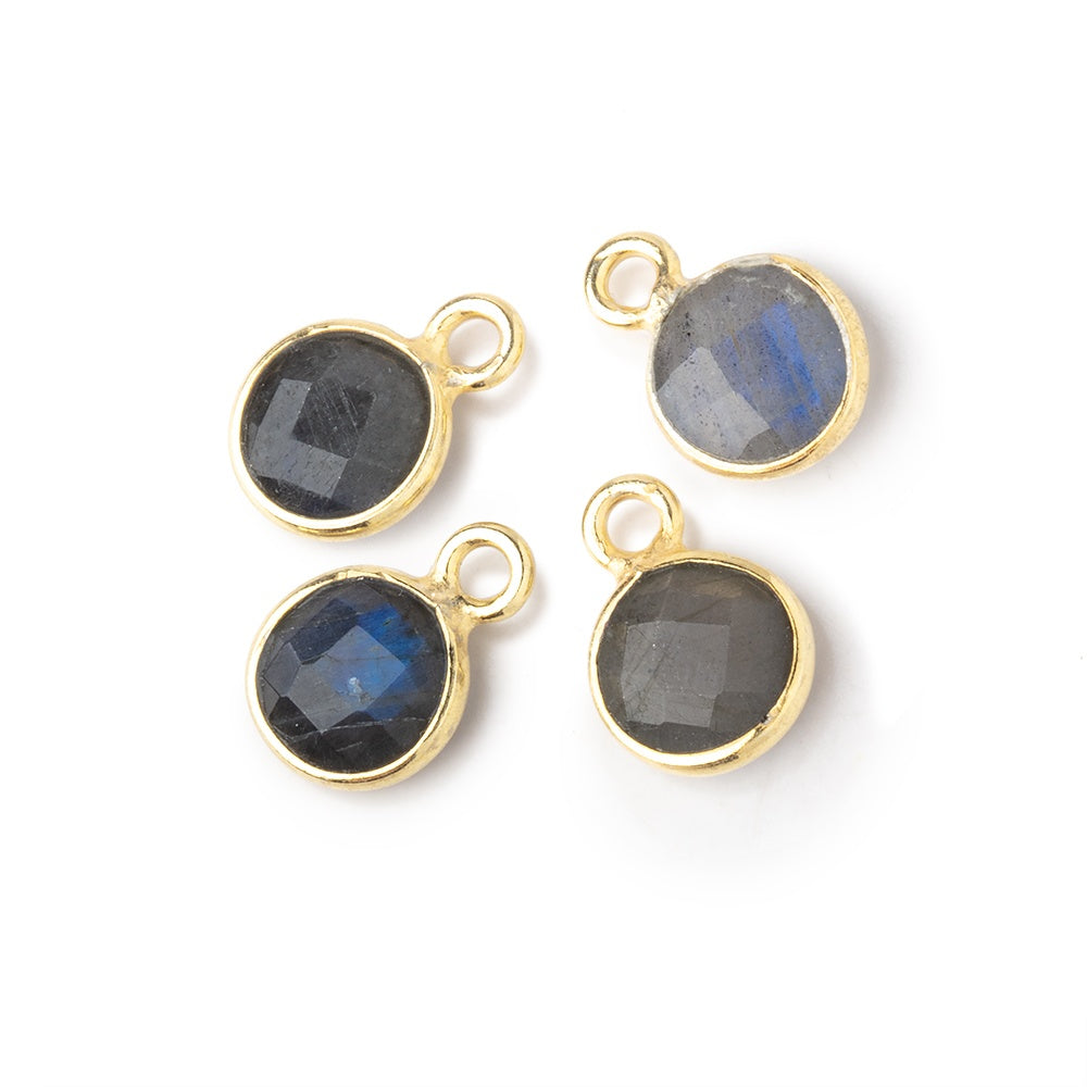  7mm Vermeil Bezel Black Labradorite faceted coin focal Pendant Set of 4 pieces 