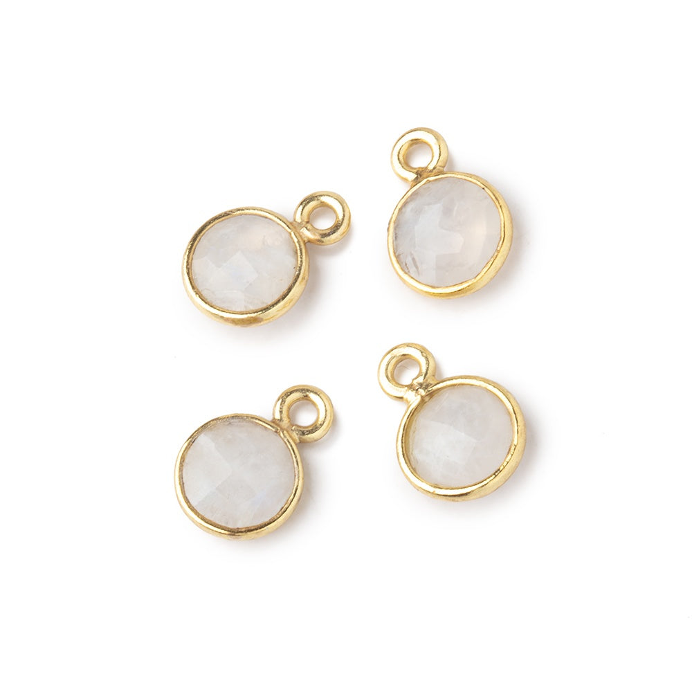  7mm Vermeil Bezel Rainbow Moonstone faceted coin focal Pendant Set of 4 pieces 
