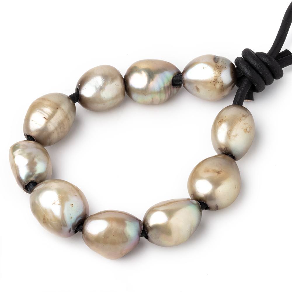  11-13mm Sage Green Large Hole Baroque Pearls Set of 10 