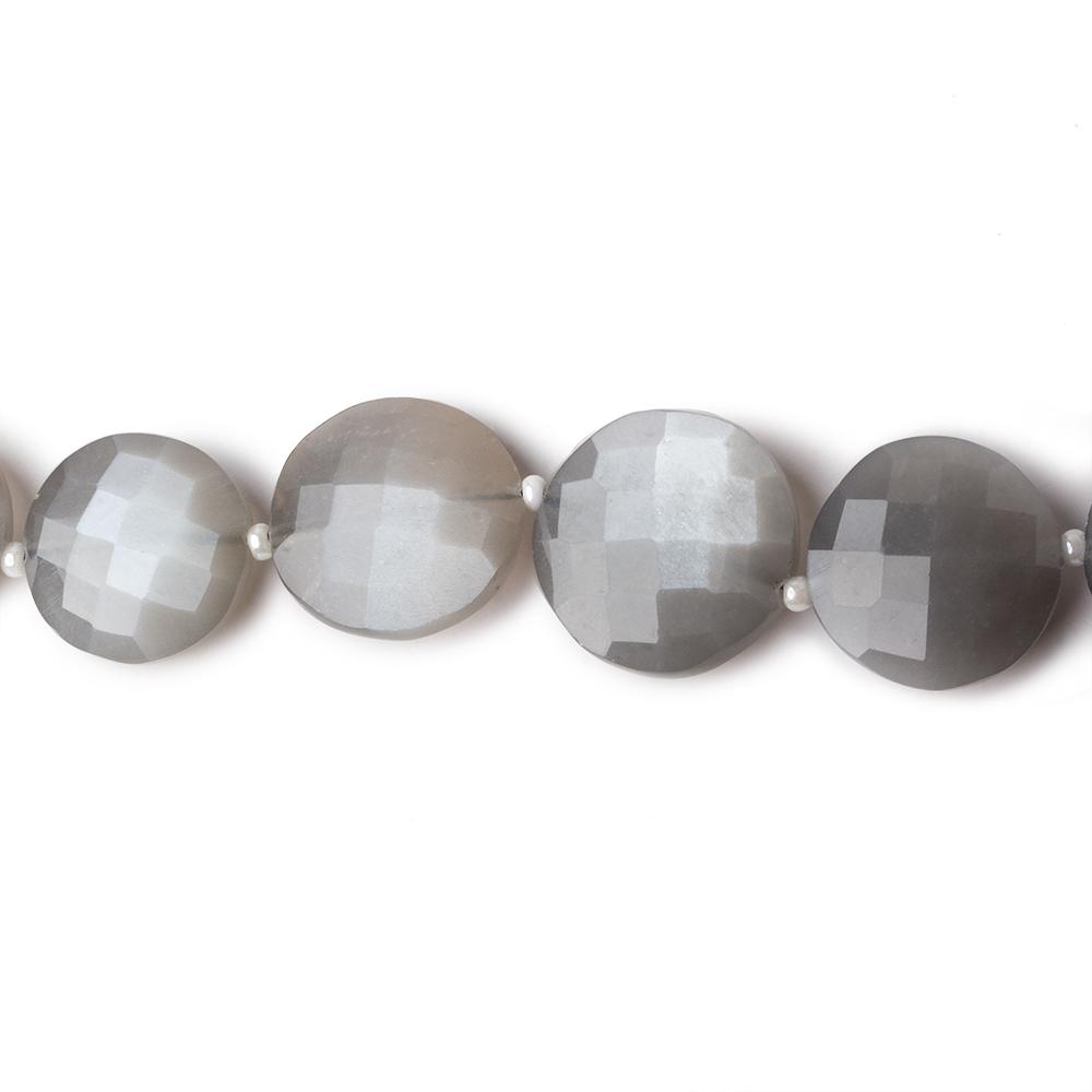  10-14.5mm Platinum Grey Moonstone faceted coin beads 16 inch 35 pieces AA Grade 