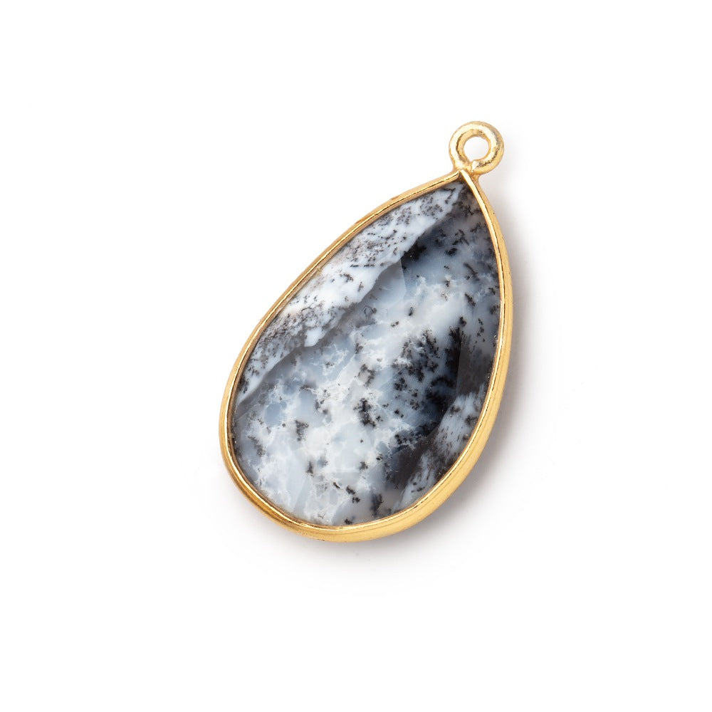  26x17mm Vermeil Bezel Dendritic Opal Faceted Pear Focal Bead Pendant 1 piece 