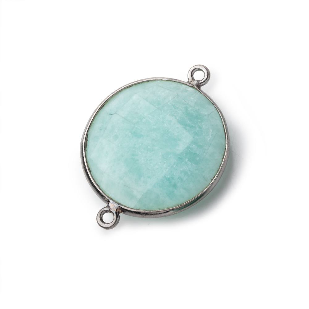  22mm Black Gold Bezeled Amazonite Coin Focal Bead Connector 1 pc 