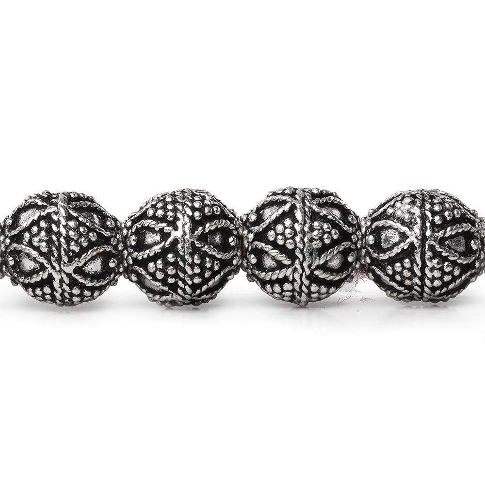  10mm Antiqued Sterling Silver Plated Copper Bead Roval, Miligrain Triangle & Heart 8 inch 20 pieces 