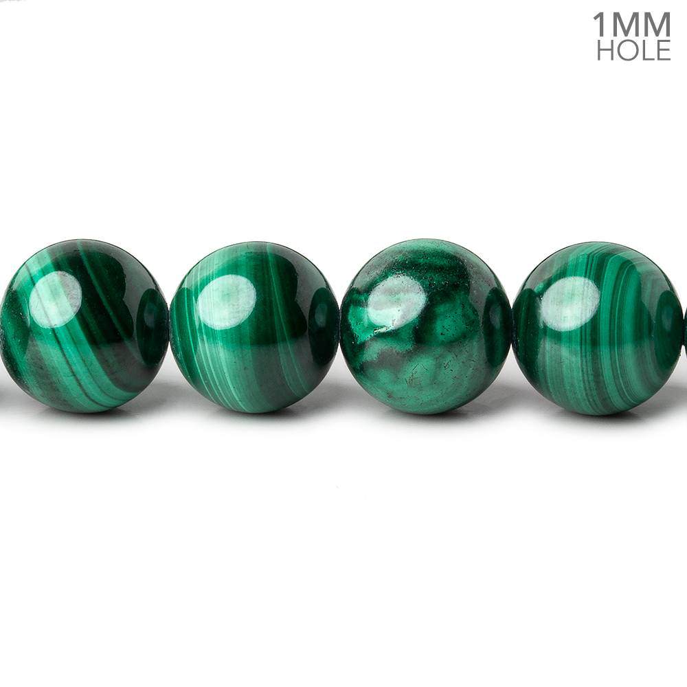  10mm Malachite plain round large hole beads 16 inch 41 pieces A 