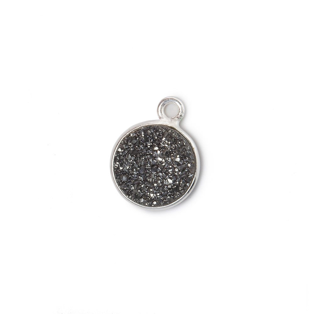  10mm Silver .925 Bezel Metallic Platinum Drusy Coin Pendant 1 piece 