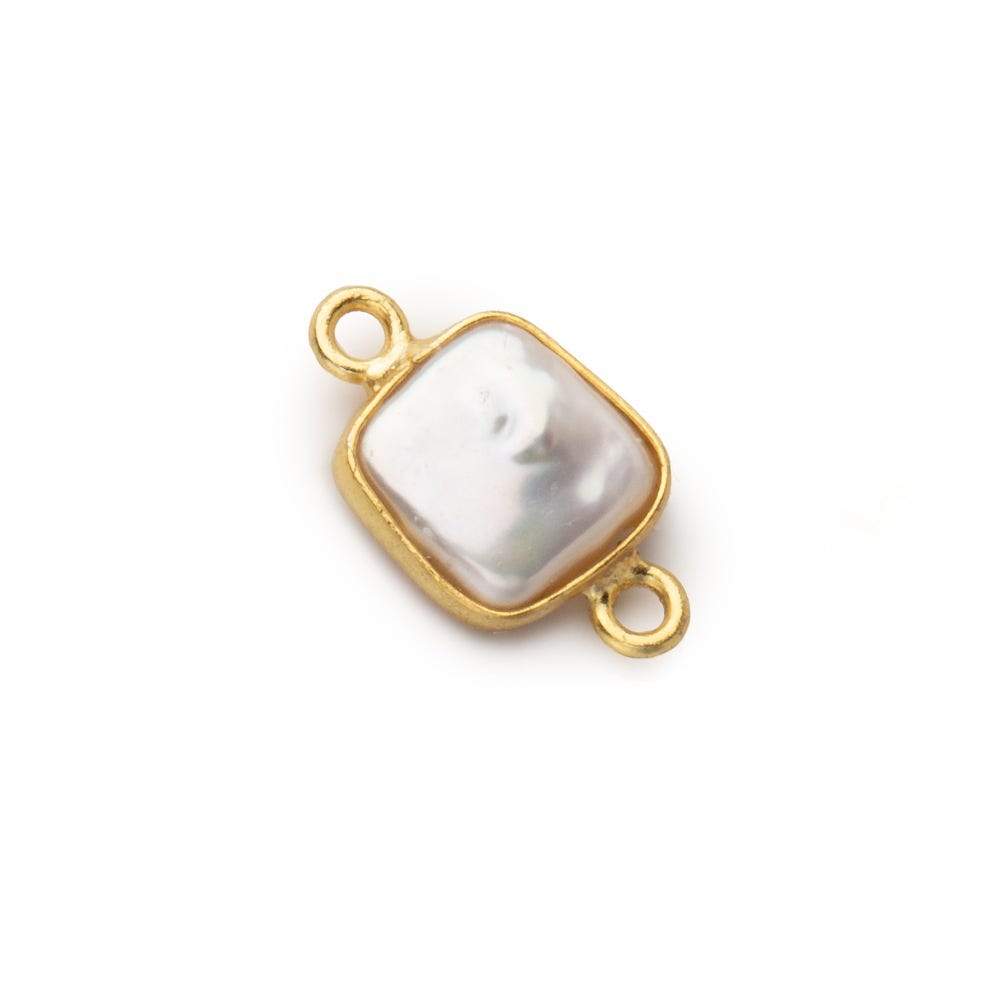  10mm Vermeil Bezel Soft Peach Square Pearl Connector 1 piece 