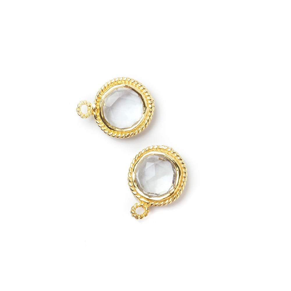  10mm Vermeil Rope Bezel Crystal Quartz Coin Pendant 1 piece 