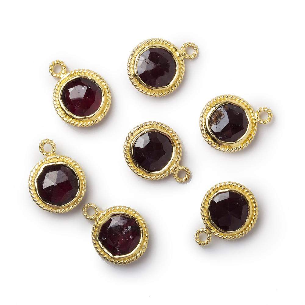  10mm Vermeil Rope Bezel Garnet Coin Pendant 1 piece 