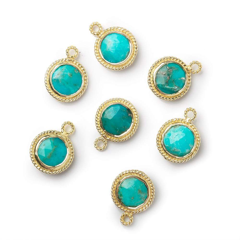  10mm Vermeil Rope Bezel Turquoise Coin Pendant 1 piece 
