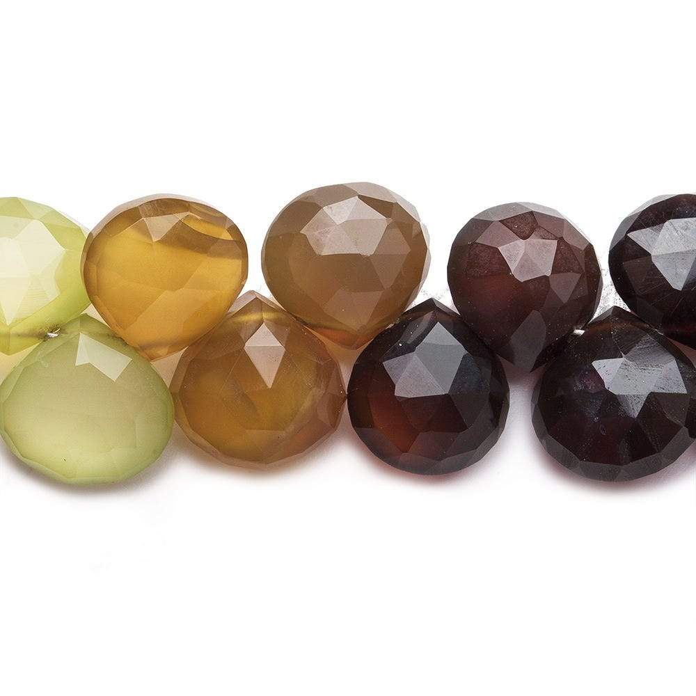  10x10-11x11mm Multi Color Chalcedony Faceted Hearts 8 inch 40 Beads 