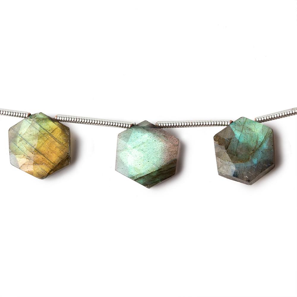  10x10mm Labradorite faceted hexagon top drilled beads 7 inch 12 pieces 