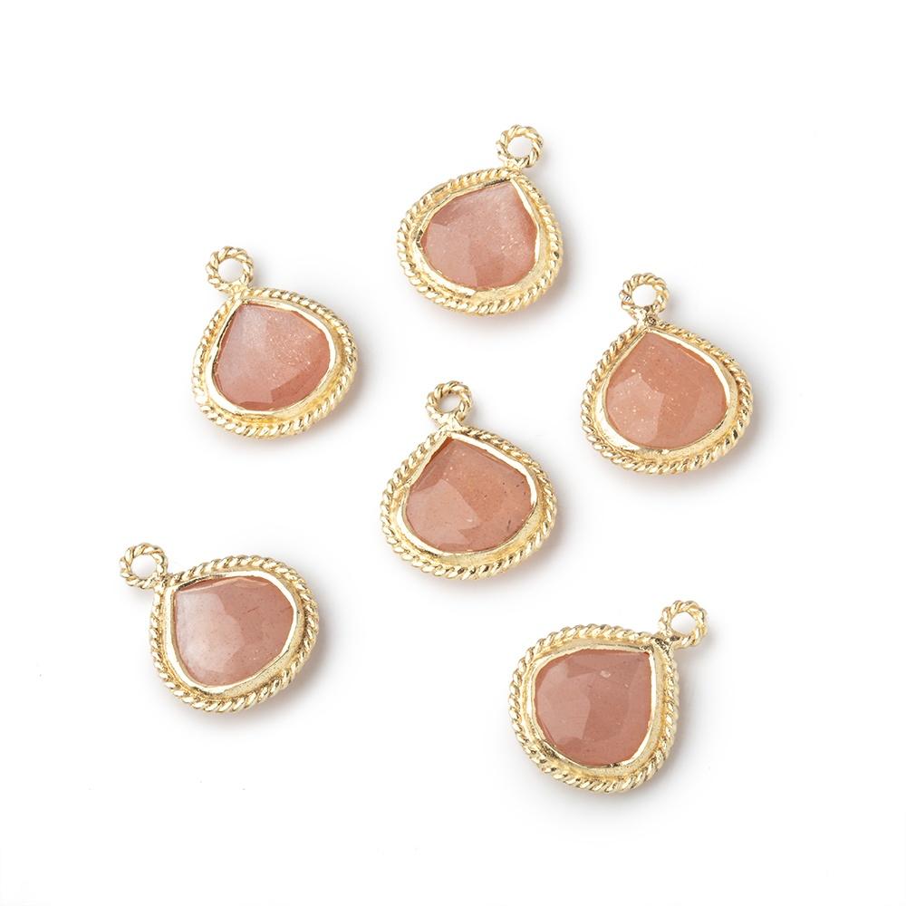  10x10mm Vermeil Twist Rope Bezel Blush Peach Moonstone Faceted Heart Pendant 1 piece 