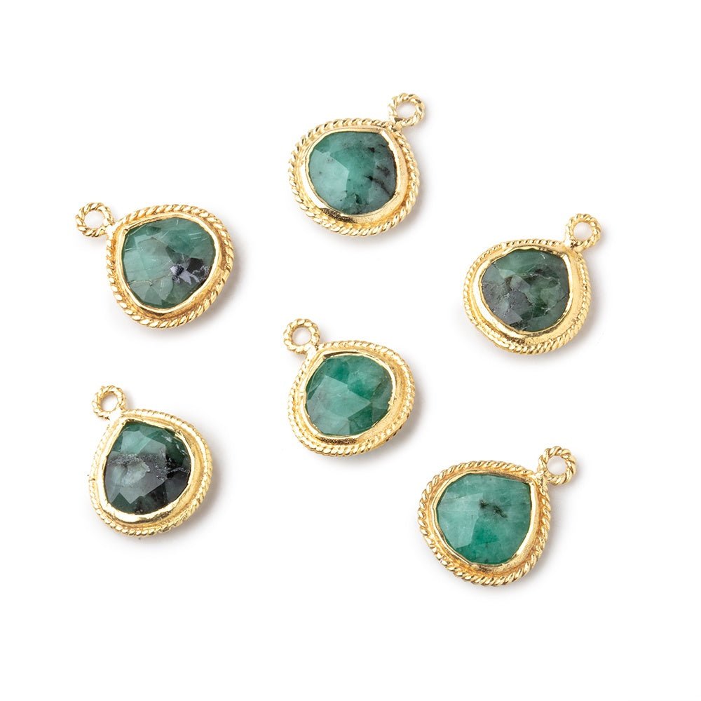  10x10mm Vermeil Twist Rope Bezel Emerald Faceted Heart Pendant 1 piece 