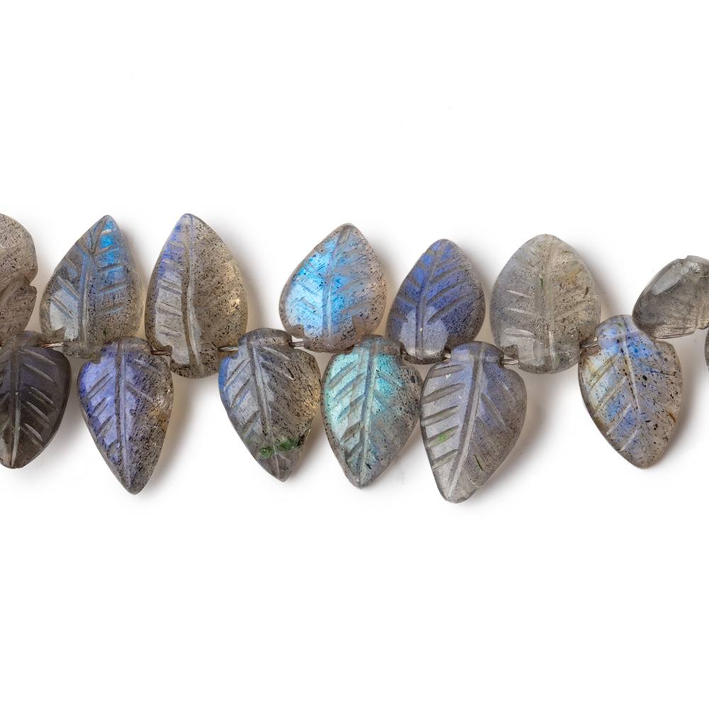  10x7-13x7mm Labradorite hand carved leaf beads 6.5 inch 40 pieces AAA 