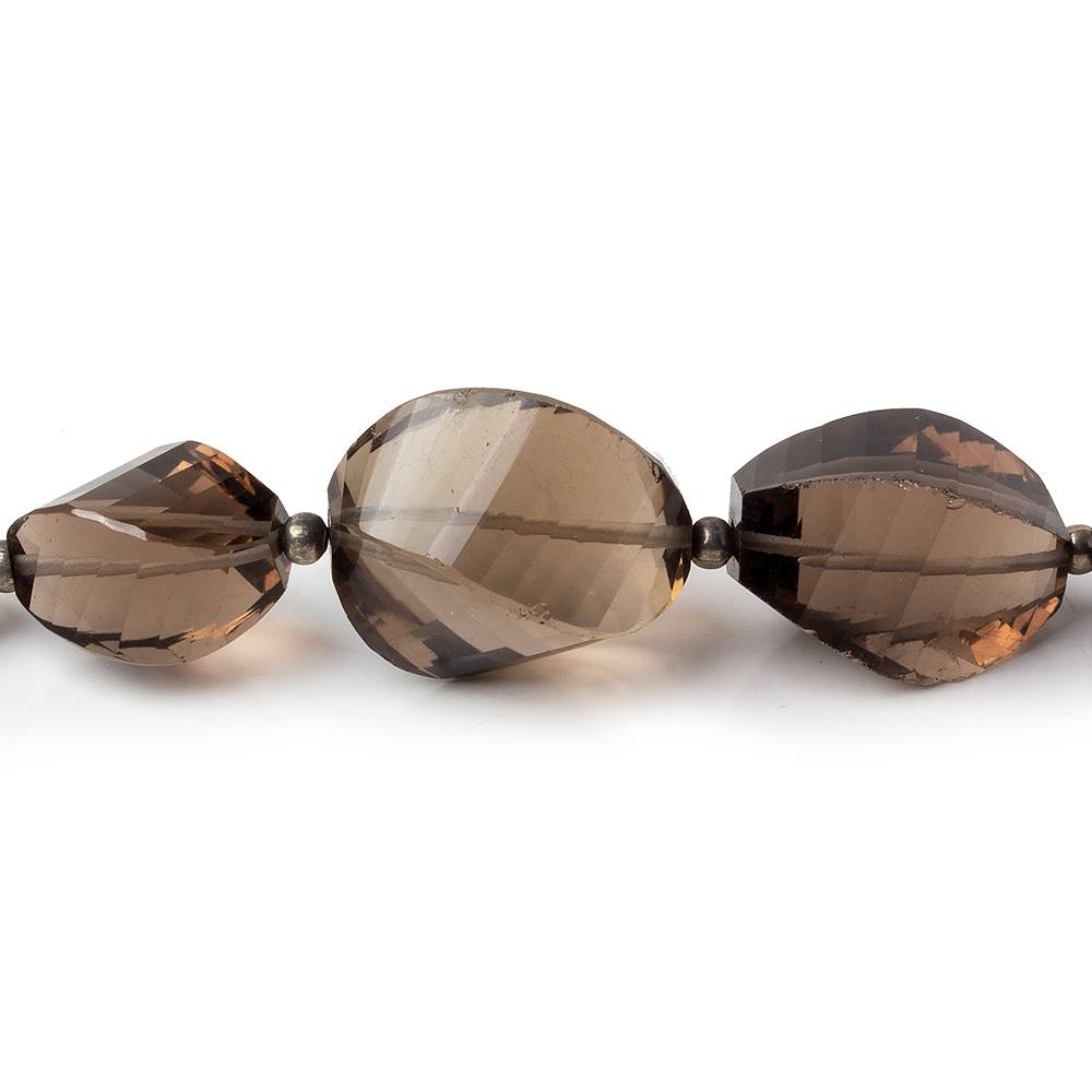  10x7.5-16x11mm Smoky Quartz Barrel Faceted Twist beads 6.5 inches 12 pieces AA 