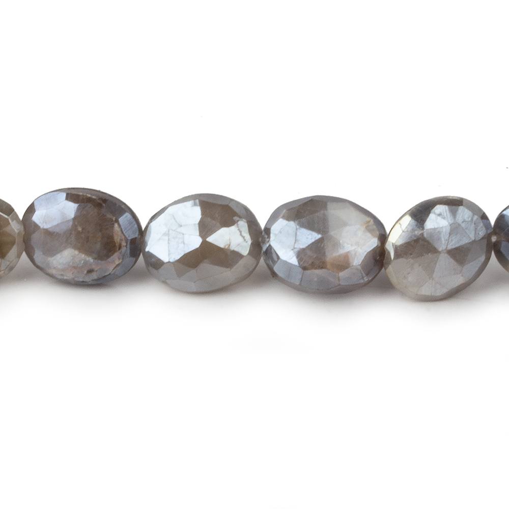  10x8-12x9mm Mystic Dark Platinum Grey Moonstone faceted ovals 14 inch 30 beads 