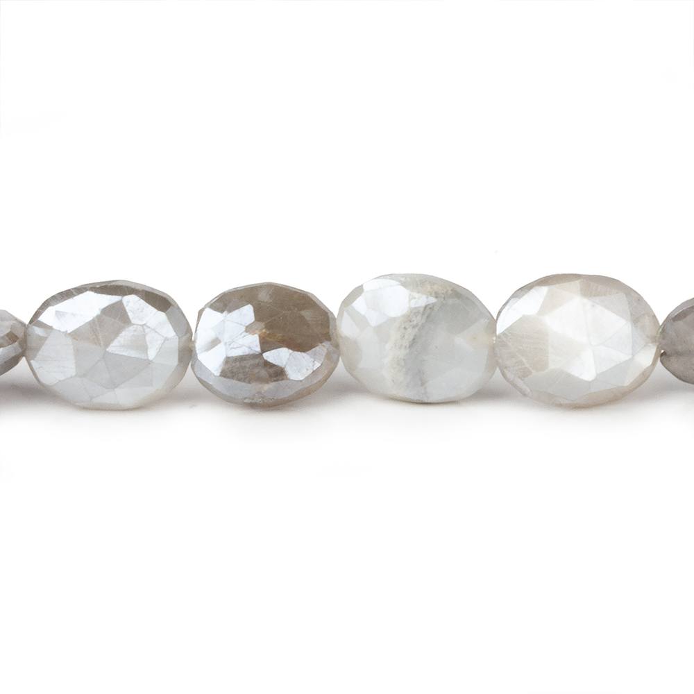  10x8-12x9mm Mystic Platinum Grey Moonstone faceted ovals 14 inch 30 beads 