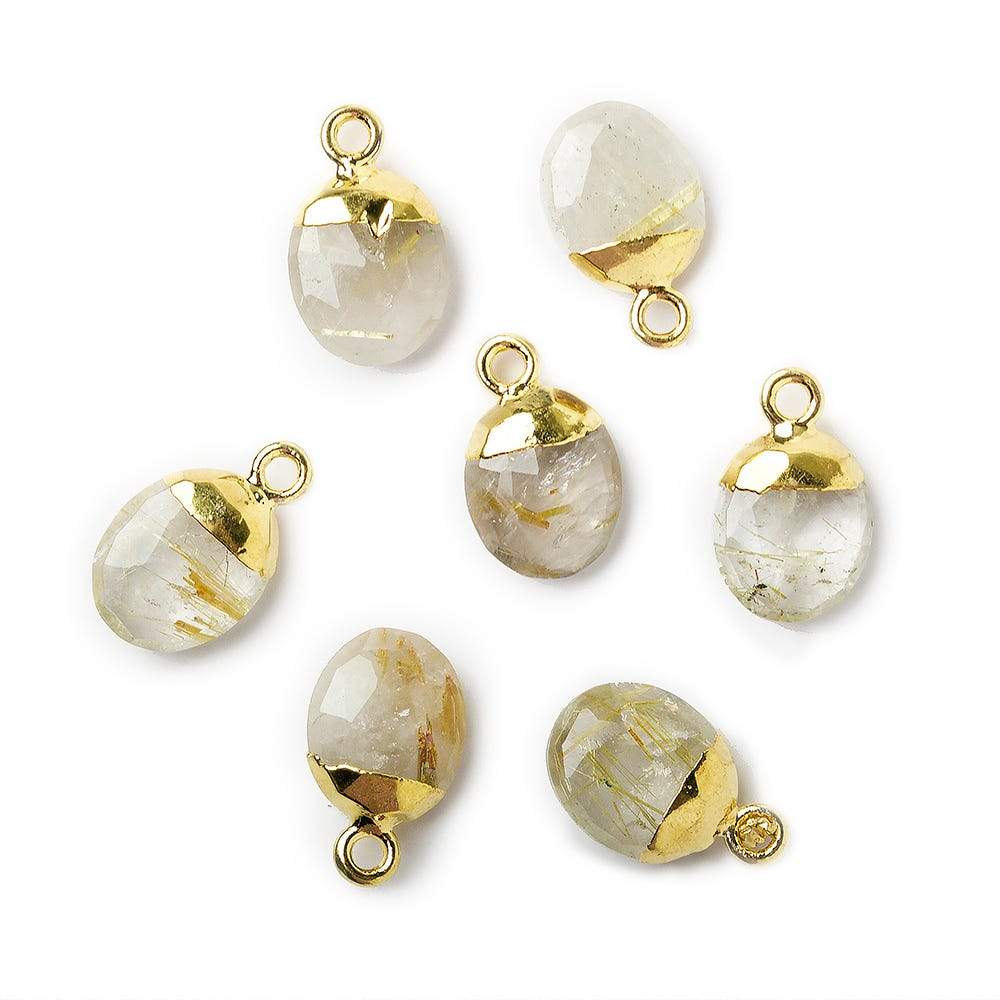  10x8mm Gold Leafed Rutilated Quartz Oval Pendant 1 piece 