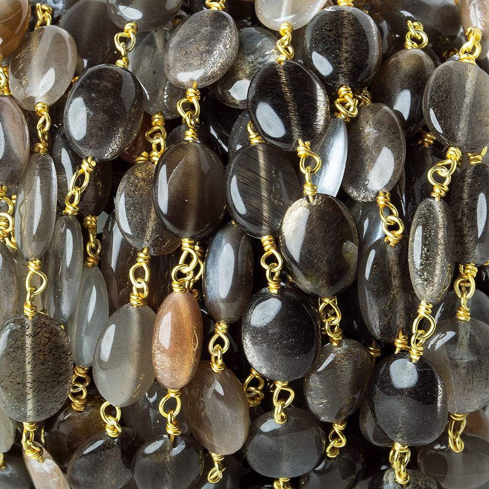  10x8mm Multi Color Moonstone plain oval Vermeil Chain by the foot 