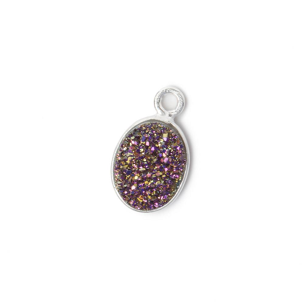  10x8mm Silver .925 Bezel Mystic Peacock Drusy Oval Pendant 1 piece 