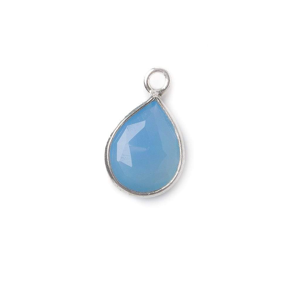  10x8mm Sterling Silver Bezel Blue Chalcedony Faceted Pear Pendant 1 piece 